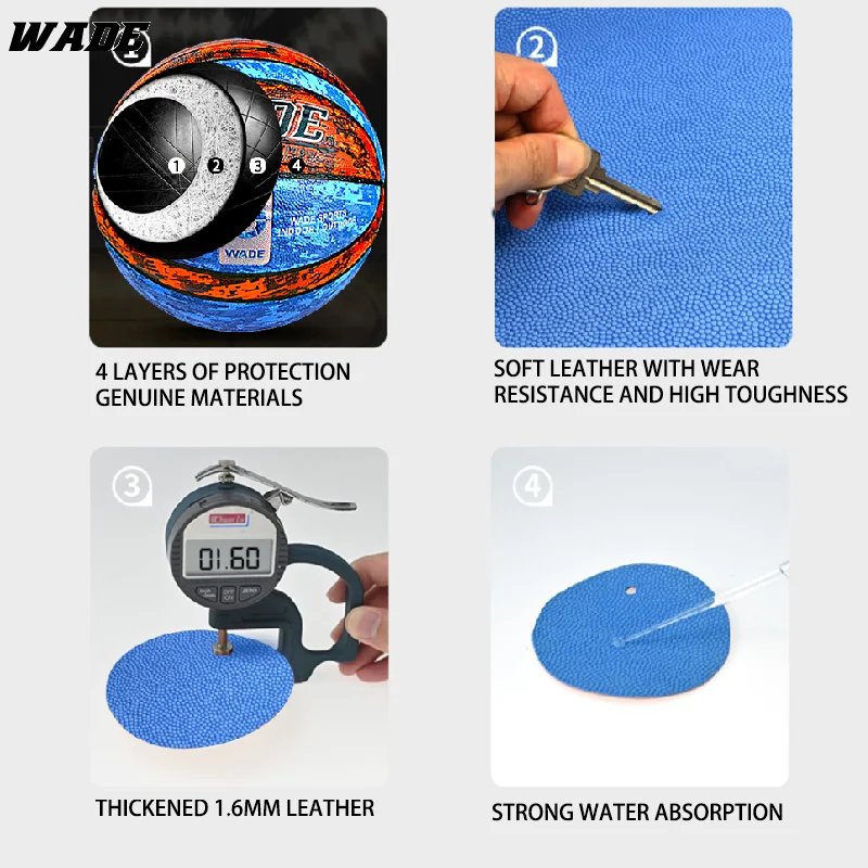 WADE Indoor/Outdoor 7# Basketball for Man Adult School Basketball PU Moisture Absorbing Leather Original Ball With Pump - Image 2