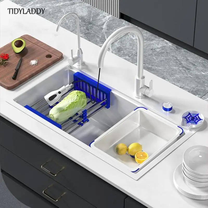 Kitchen Sink White 304 Stainless Steel Sinks Above Counter Washing Basin with Chopping Board Multifunctional Kitchen Sink