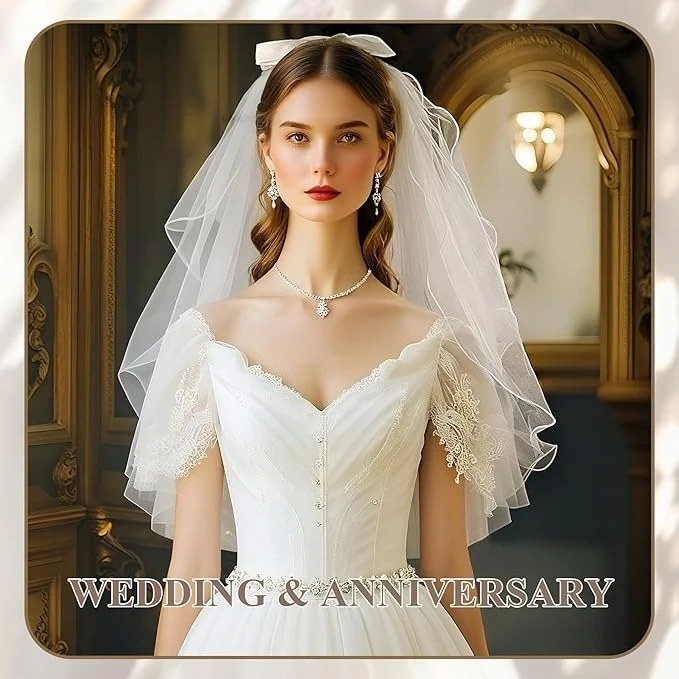 Velo da sposa per addio al nubilato, velo da matrimonio bianco con fiocco, elegante velo in tulle a strati con fermaglio per capelli per donne e ragazze - immagine 5