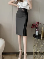 Seoulish Spring Summer Buttons Women's Wrap Midi Skirts 2025 New High Waist Workwear Front Split Sheath Pencil Skirts Female - Image 3