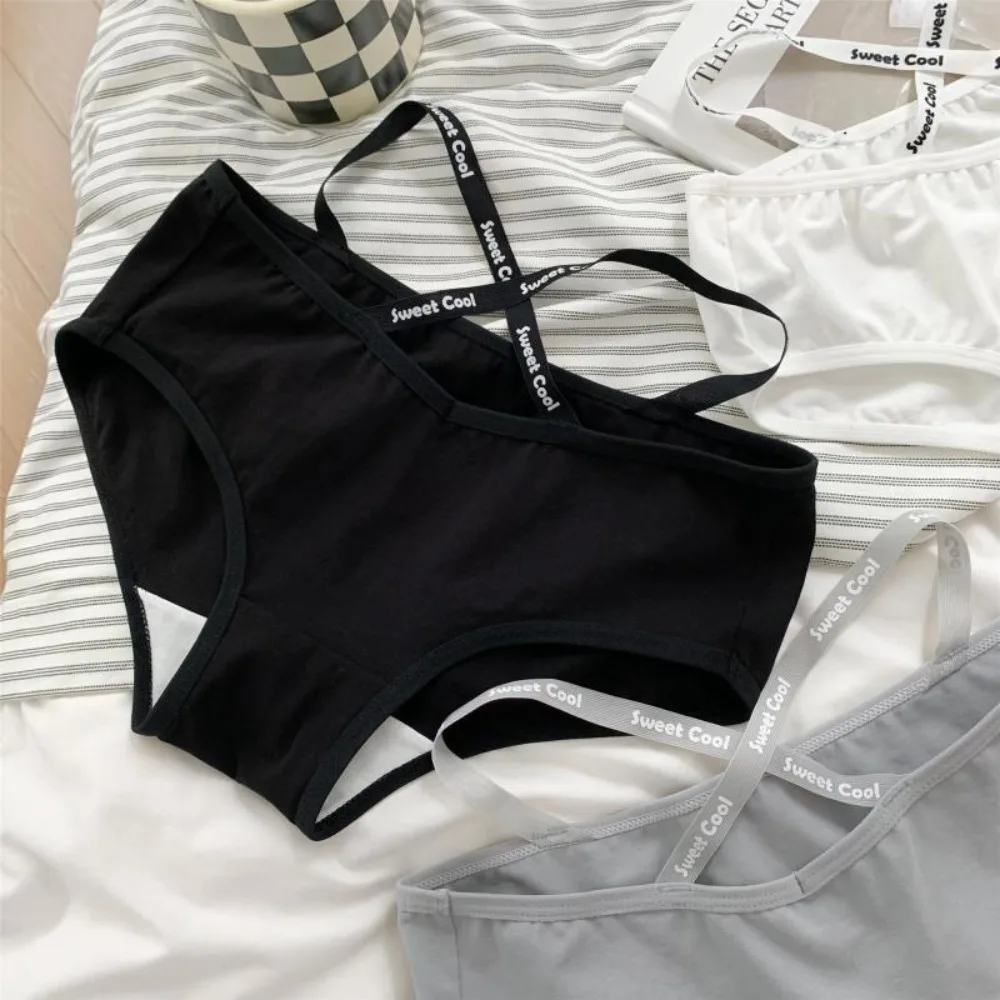 

Comfortable Ribbon Lingerie Fashion Middle Waist Cross Strap Female Underwear Cotton Panties Letter Briefs Lady's Bikini Briefs
