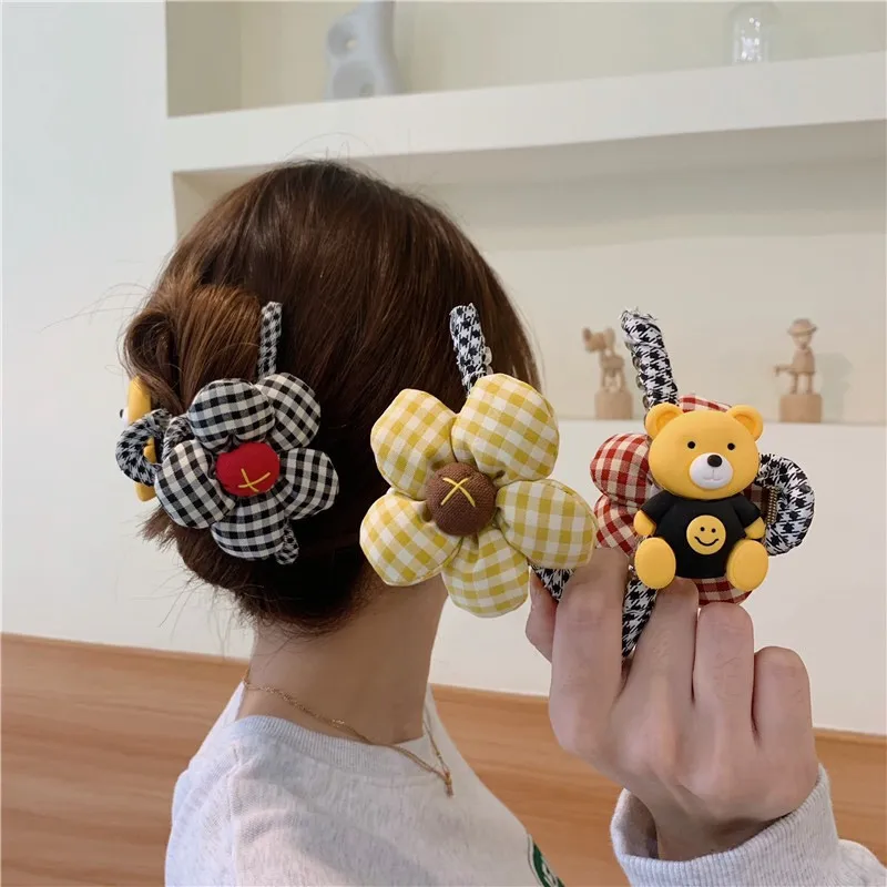

2023 заколка для волос с большими цветами, животными, медведем, для взрослых и детей, заколка для волос, мягкий хлопковый медведь, маленькая девочка, аксессуары для волос, зажимы для волос