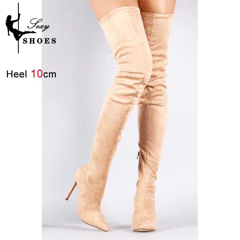 Sexy Slim Long Thighs Women Boots Club Over The Knee High Heels Candy Color Pointed Toe Lady Shoes Autumn New Model Elastic Boot
