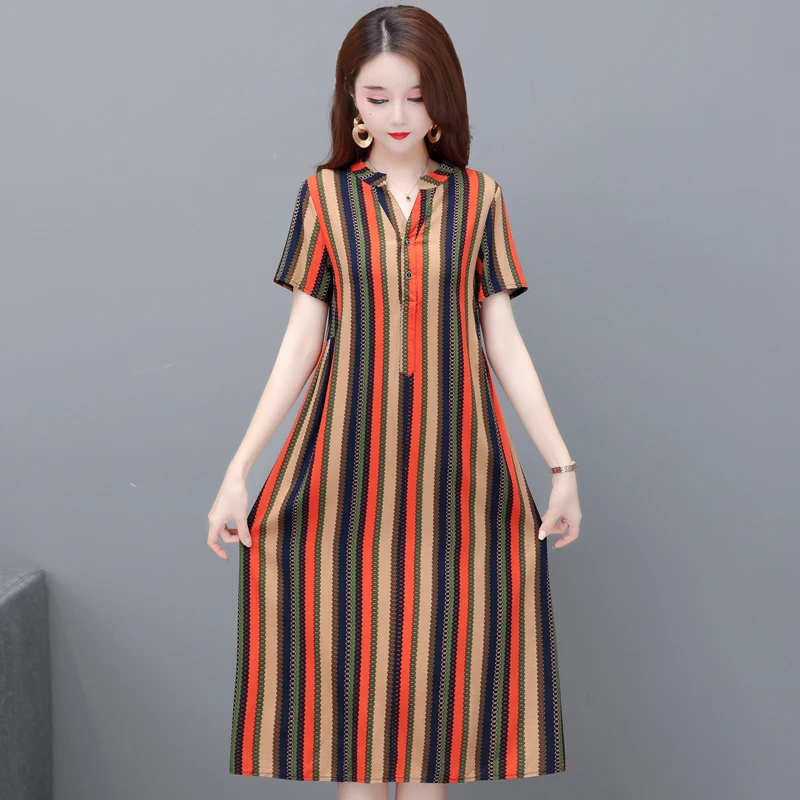 

Chic and Elegant Woman Dress Summer 2023 Casual V-Neck Middle-aged Womens Dresses Korean Women's Clothes High Quality