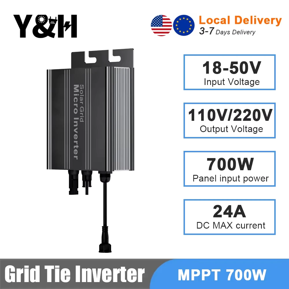 Y & H MPPT 700W 500W 350W 180W Solar Grid Tie อินเวอร์เตอร์ PV DC18-50V Micro อินเวอร์เตอร์ AC120V/230V เครื่องใช้ในบ้านอินเวอร์เตอร์ 1