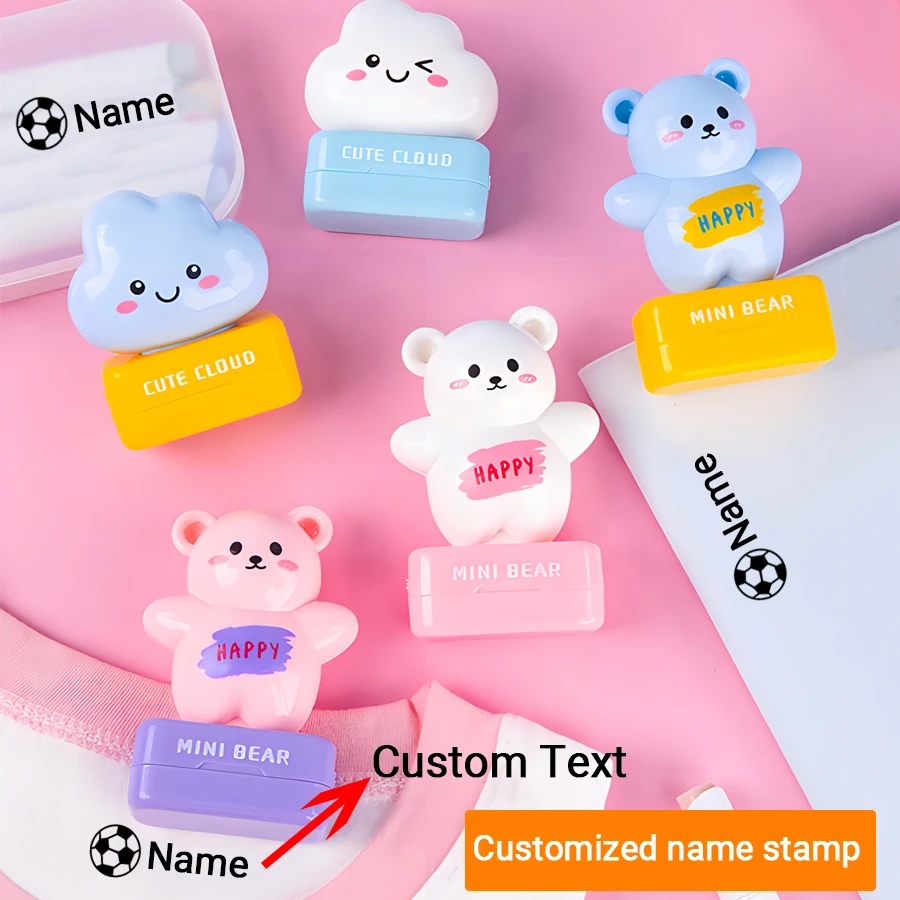 Children's Name Seal Student's Clouds Bear Name Stamp Kindergarten Clothes Waterproof Sticker Kawaii Montessori