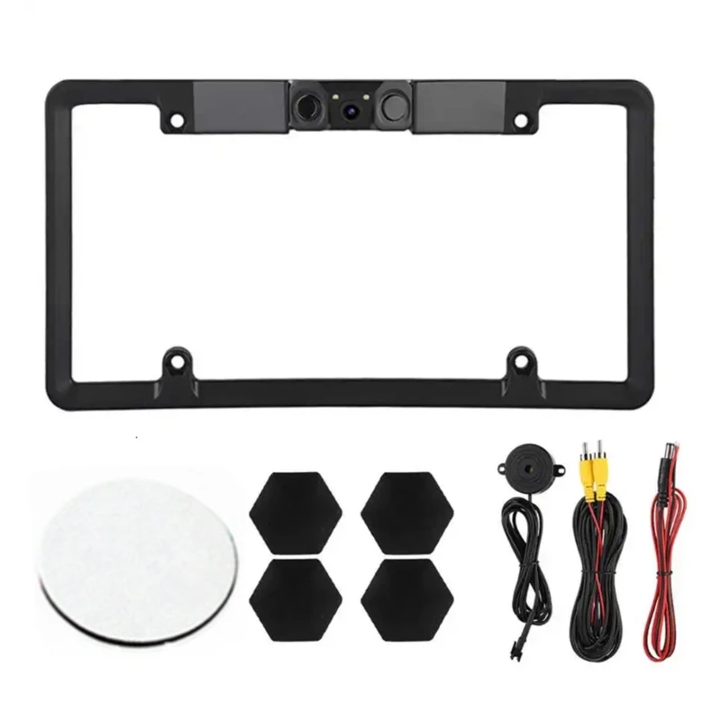 

3 in 1 Car License Plate Frame Parking Sensor Radars Rearview Reverse Backup Camera Wide Angle Easy Installation Durable