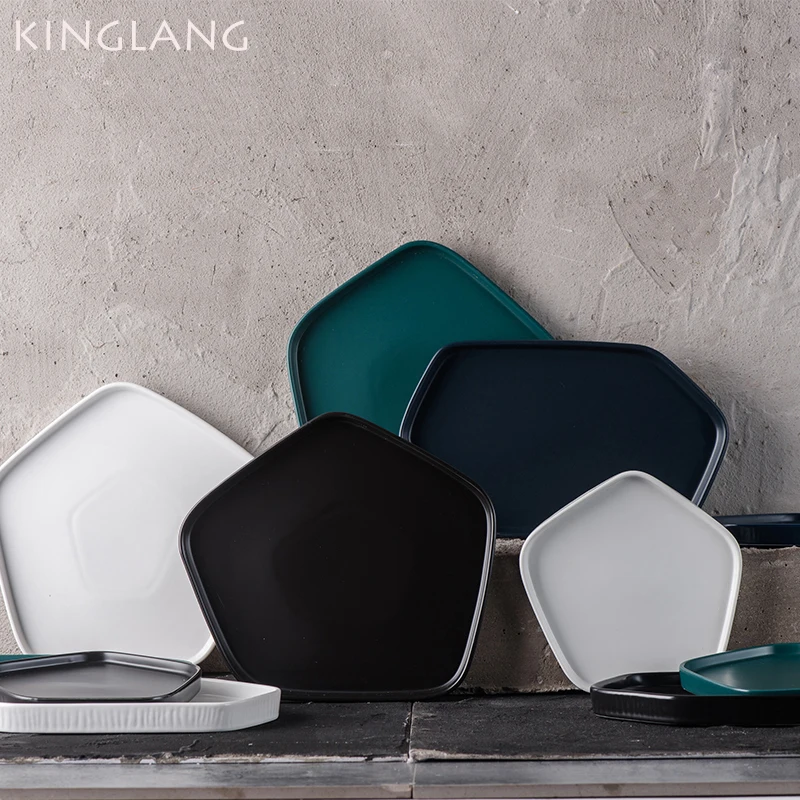 1pc KINGLANG Northern Europe irregular tableware plate western food dish plate pan steak pasta fruit salad