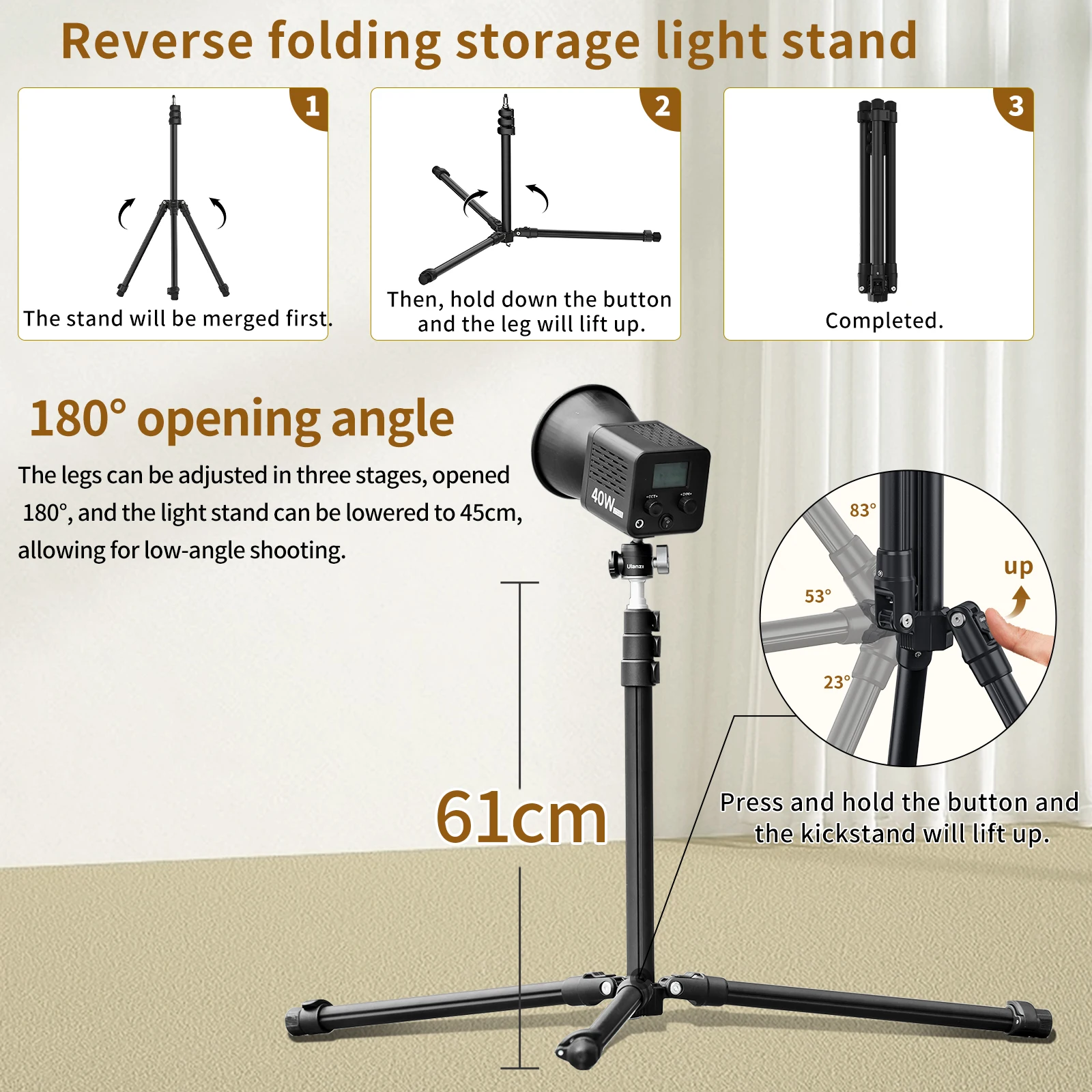 Ulanzi T270 Lighting Stand Tripod Light Stand Photography Aluminum