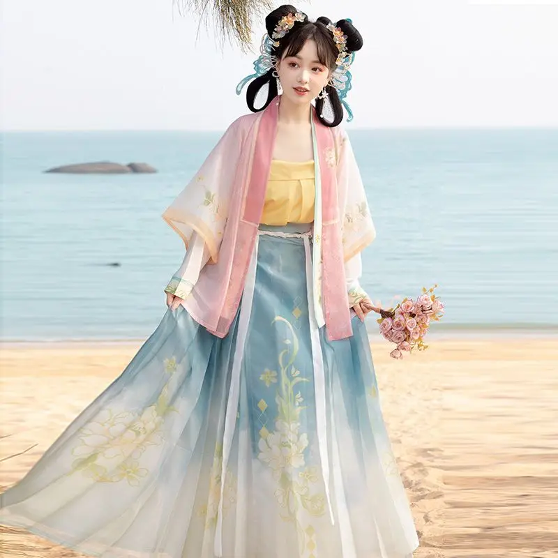 

Traditional Chinese Clothing Hanfu Dress Set Suspender Pleated Skirt Printed Spring and Summer Women's Clothing Cosplay