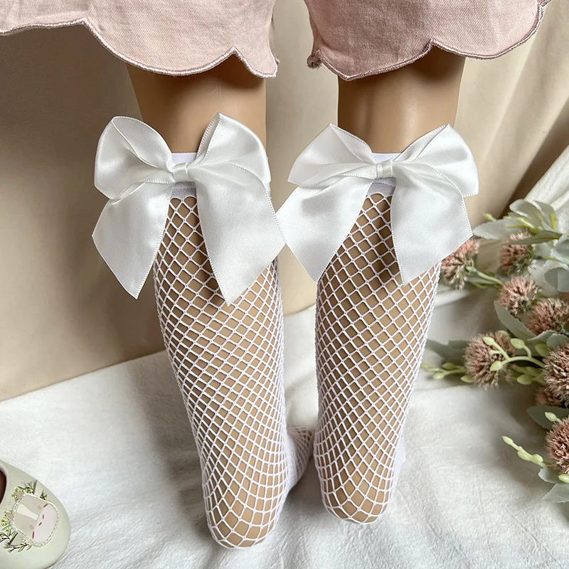 Summer Big Bow Baby Girls Mesh Socks Infant Breathable Fishnet Knee High Sock Toddler Kids Lace Long Socks For 0-5Years kids socks baby socks girls socks