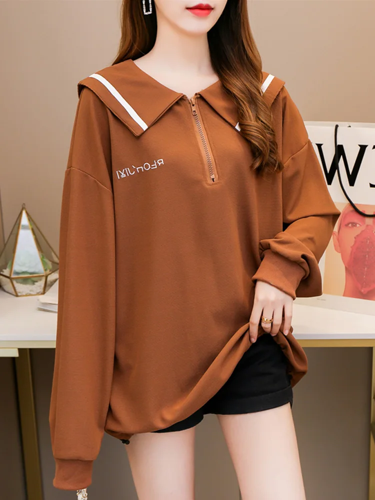 

preppy style oversized zipper Long Sleeve cotton hoodies Women solid thin Sweatshirts Casual Pullovers young girl kawaii clothes