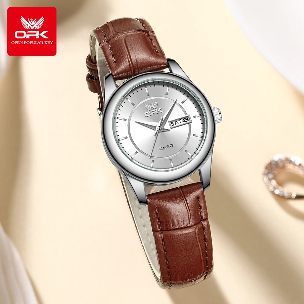 ساعة كوارتز بتقويم مزدوج للنساء من OPK ، مقاومة لل...