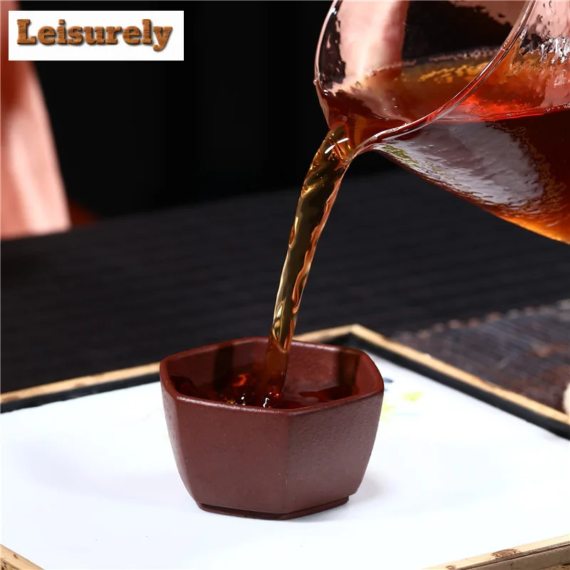 2pc/lot Yixing Purple Clay Teacup Raw Ore Mud Tea Bowl Hexagonal Meditation Cup Jianzhan Master Cups Chinese Zisha Tea Set 45ml