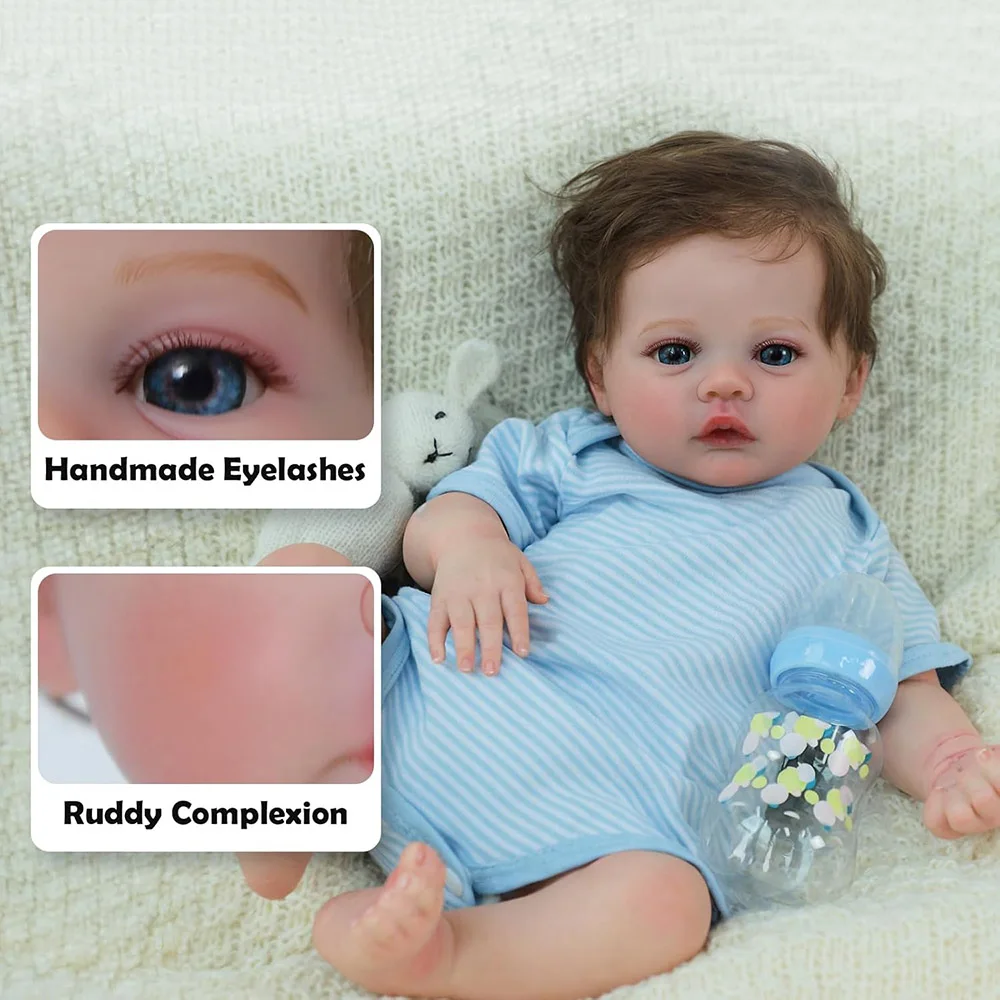 45cm Lifelike Baby Dolls Alive Reborn Babies Like Real Silicone Vinyl Full Body Boy Realistic Newborn Rooted Hair Doll Gifts - 5