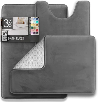 3PC Bathroom Rugs Velvet Memory Foam Non-Slip Bath Rugs Machine Wash Dries Quickly - Ultra Soft Bath Mats for Bedroom kitchen 1