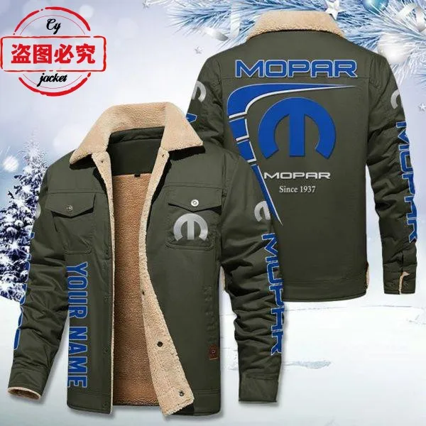 Mopar logo jacket men's velvet hooded winter warm stand-up collar jacket cotton Mopar work clothes 4