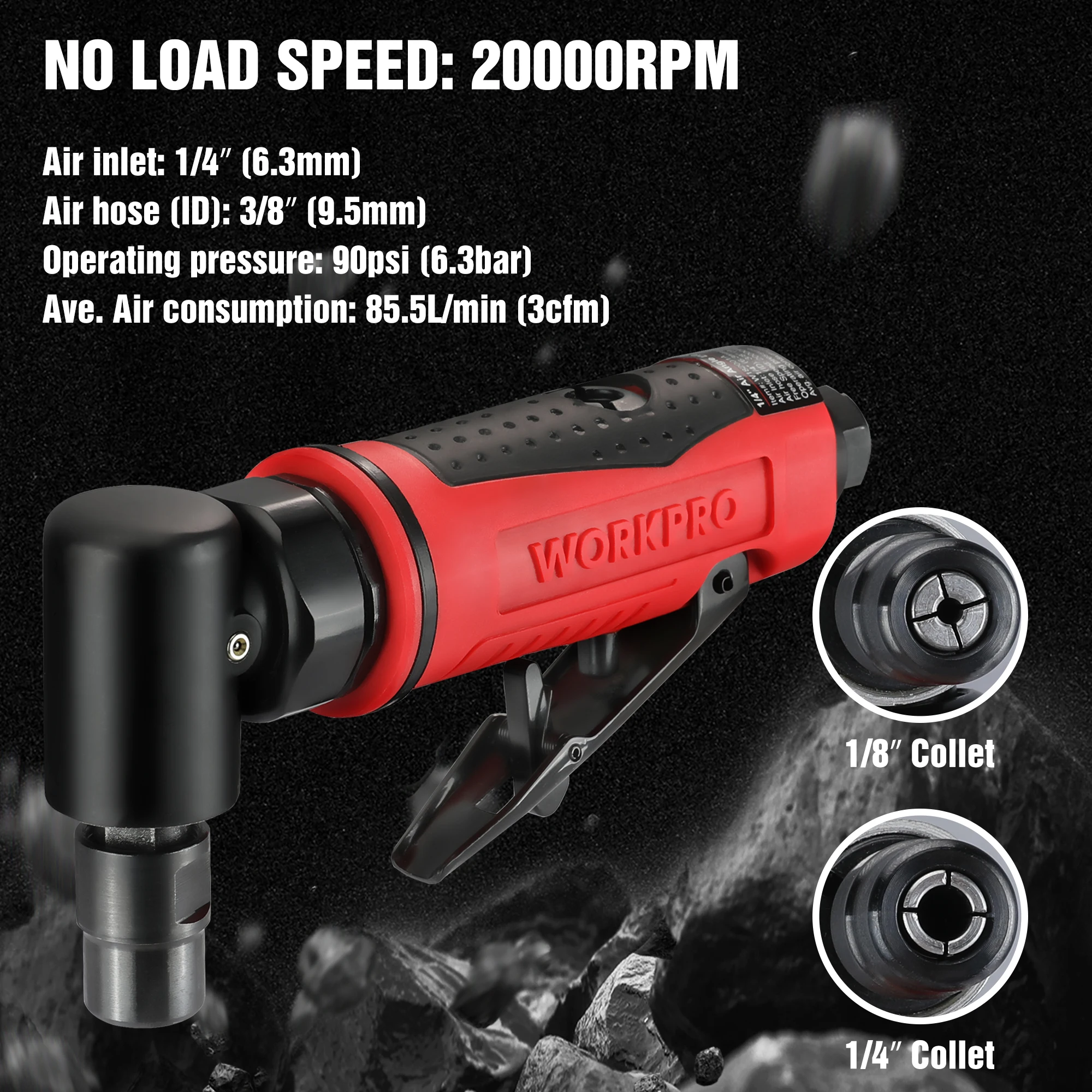 WORKPRO Air Angle Die Grinder 1/4'' Pneumatic Right Pneumatic Angle Grinder Air-Powered 90 Degree for Grinding Cutting Polishing 4