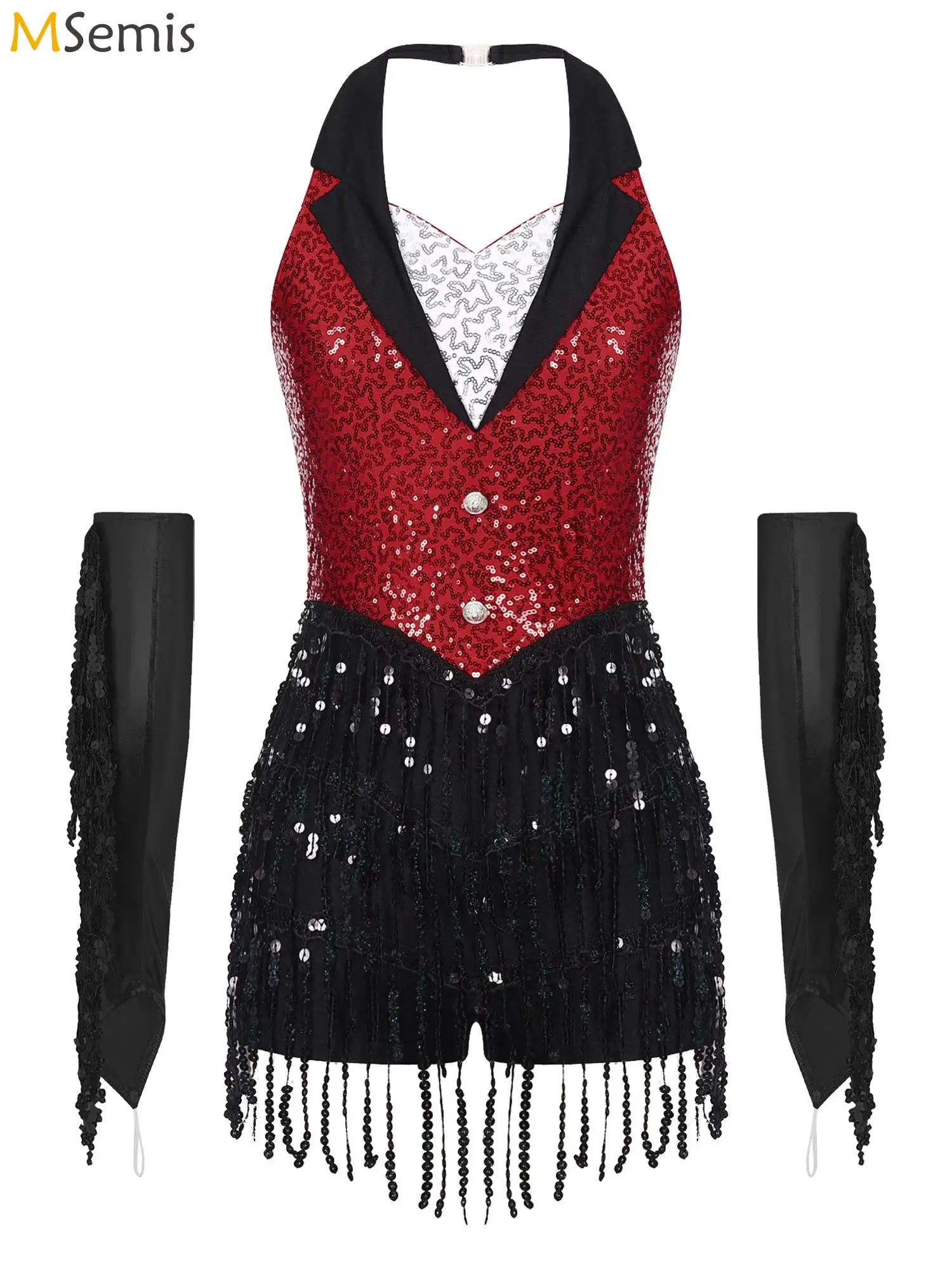 Womens Jazz Latin Dance Performance Costume Halter Backless Sparkly Sequins Fringe Jumpsuit Sleeveless Tassel Leotard Dancewear Buy Cheaply On