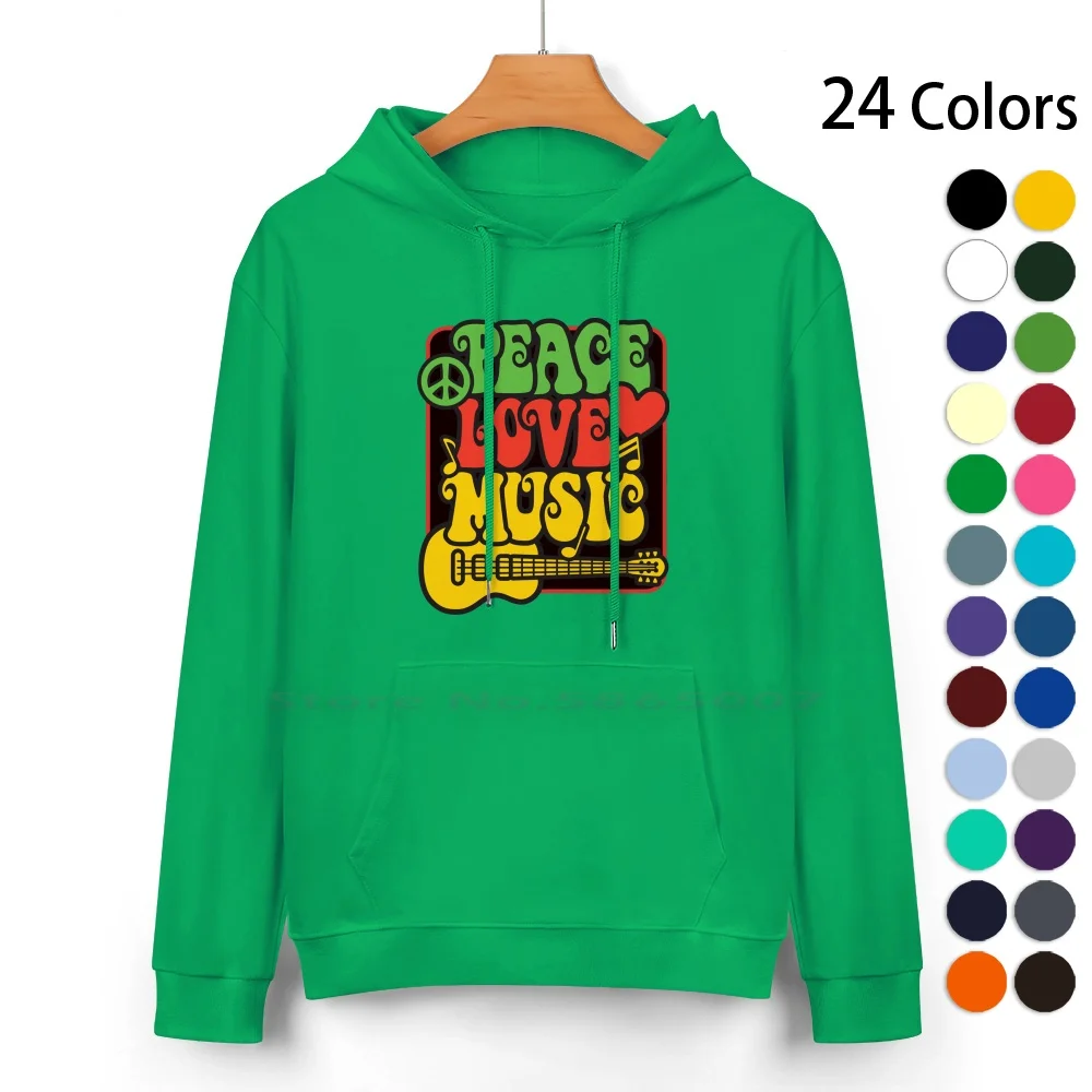 

Свитер с капюшоном Rasta Peace , Love, Music, из чистого хлопка, 24 цвета, мир, любовь, гитара, музыкальный символ, годы 60-х годов, рулон