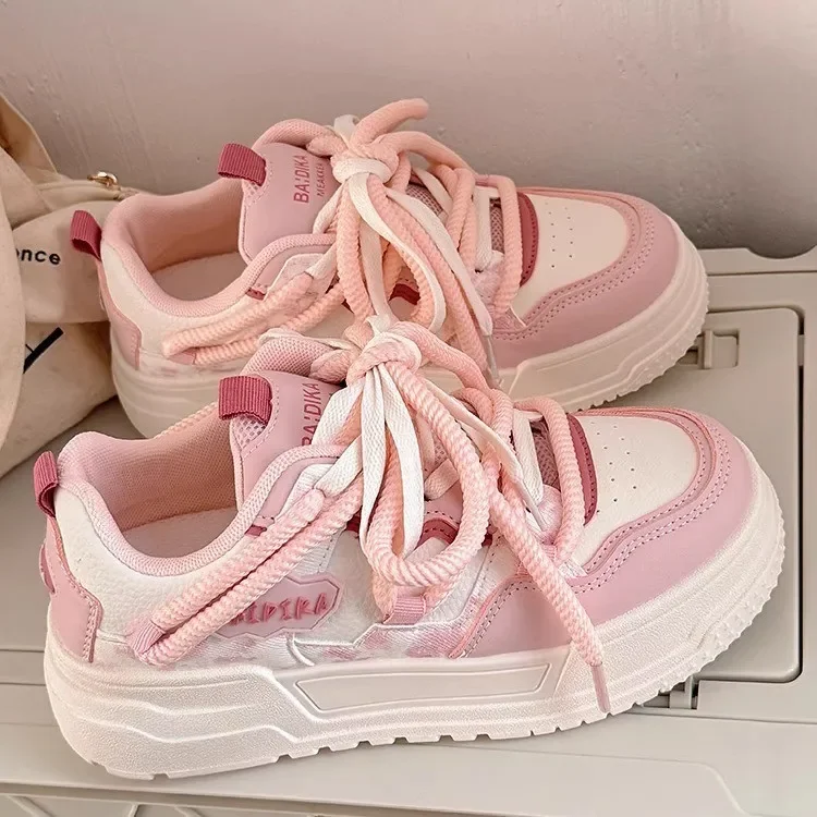 Spring Autumn Lemon Sugar Yellow Thick Bottom Sports Shoes High Aesthetic Casual All-Match Flat Women's Shoes Rubber Outsole