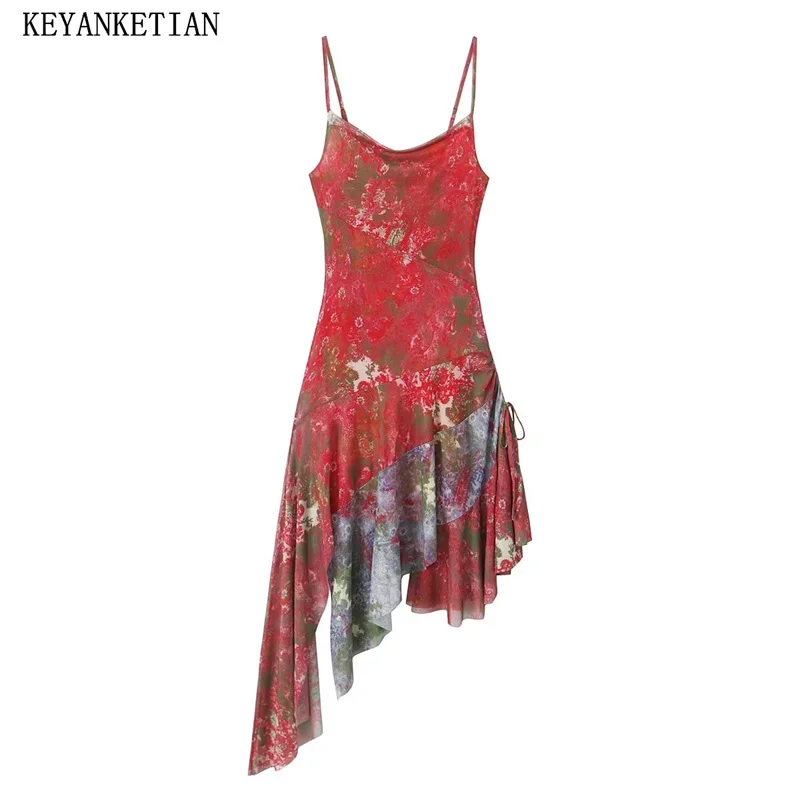 KEYANKETIAN 여성용 타이다이 프린트 홀터 원피스, 레트로 스타일, ..