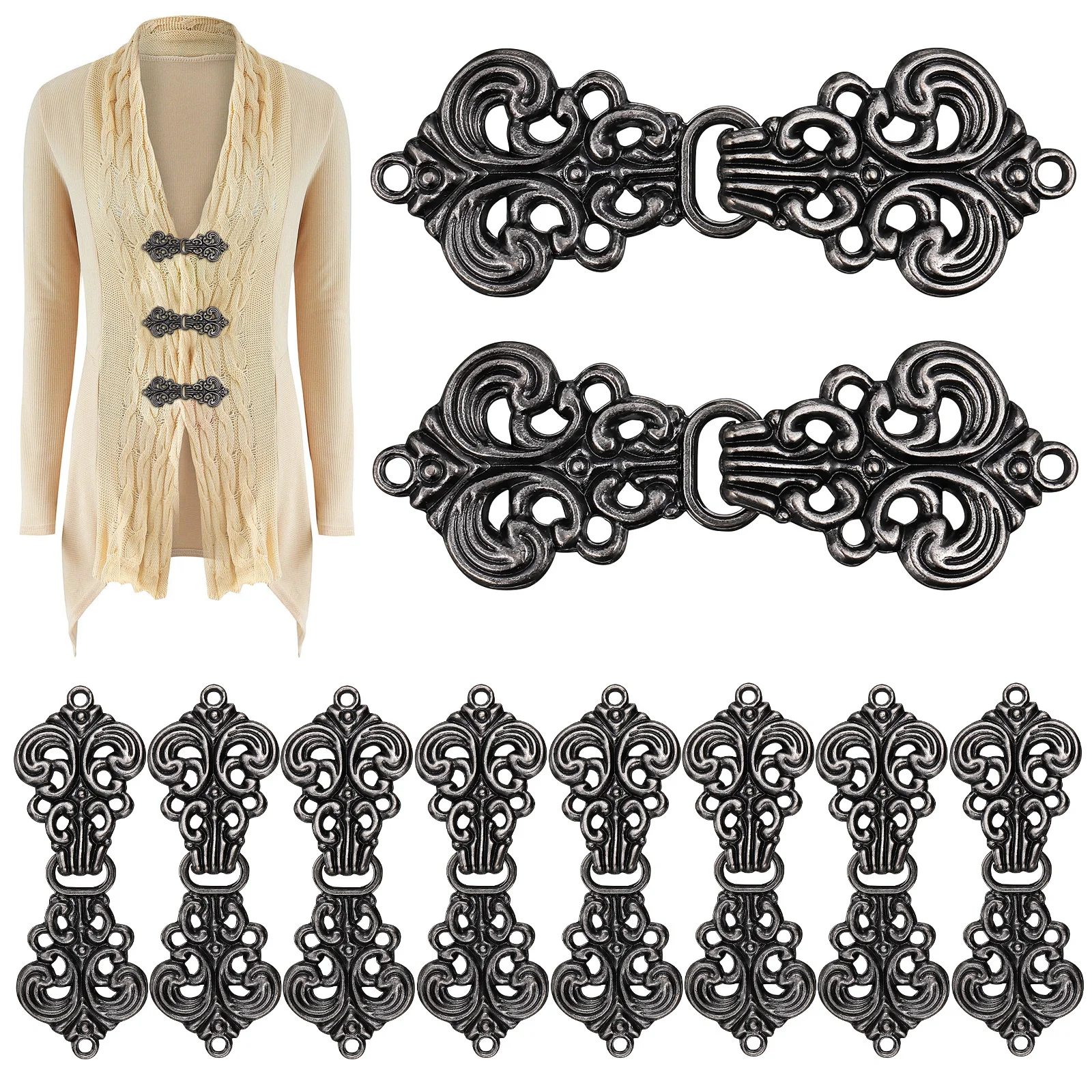 10쌍의 길상한 무늬 버클 레트로 빈티지 치파오 가디건 의류 장식 숄 칼라 패스너