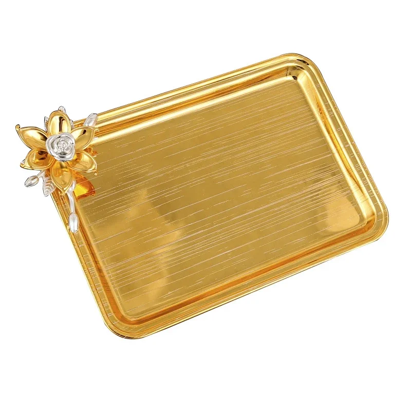 PEANDIM Creative Gold Metal Violet Flower Tray Hotel Fruit Tray Home Table Pastry Plate Wedding Party Cake Dessert Snack Charger 6