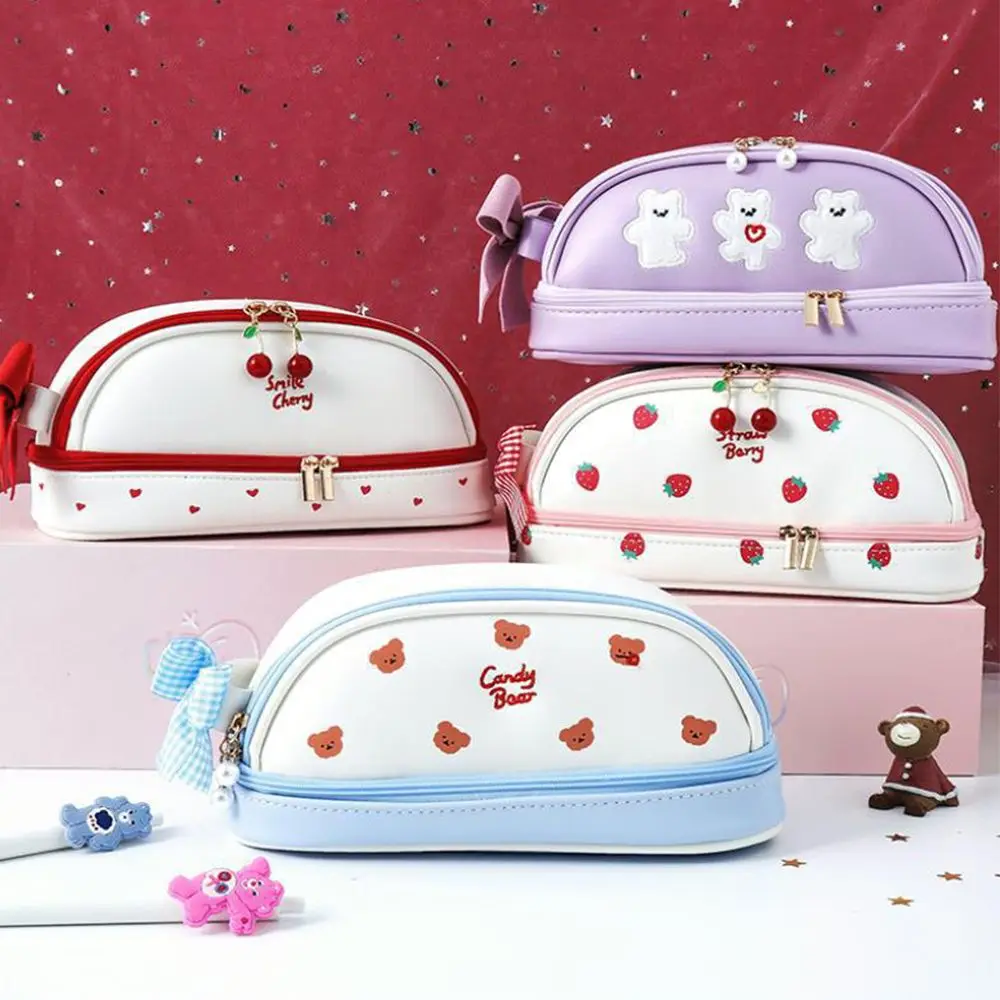 

Kawaii Large Capacity Double-Layer School Supplies Strawberry Pencil Cases Student Stationery Pencil Pouch Pencil Bag