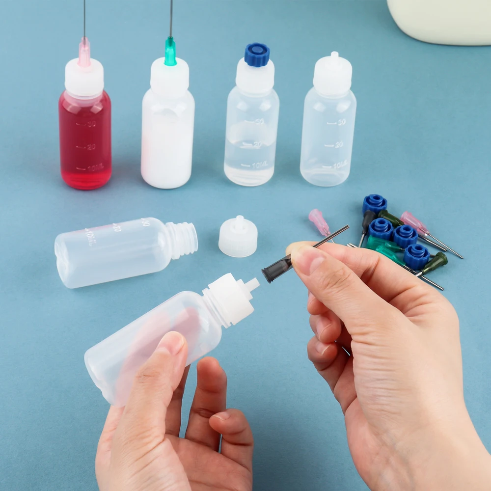 30ml Fine Tip Glue Applicators Set Plastic Squeezable Dropper Bottles with Needle Tips Ideal For Oil Paint Ink DIY Tool