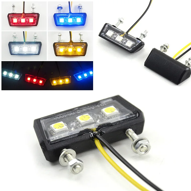 Luz LED Universal para matrícula de motocicleta, Mini lámparas de matrícula de plástico de 12V, lámpara trasera de advertencia blanca, roja, amarilla y azul - AliExprs