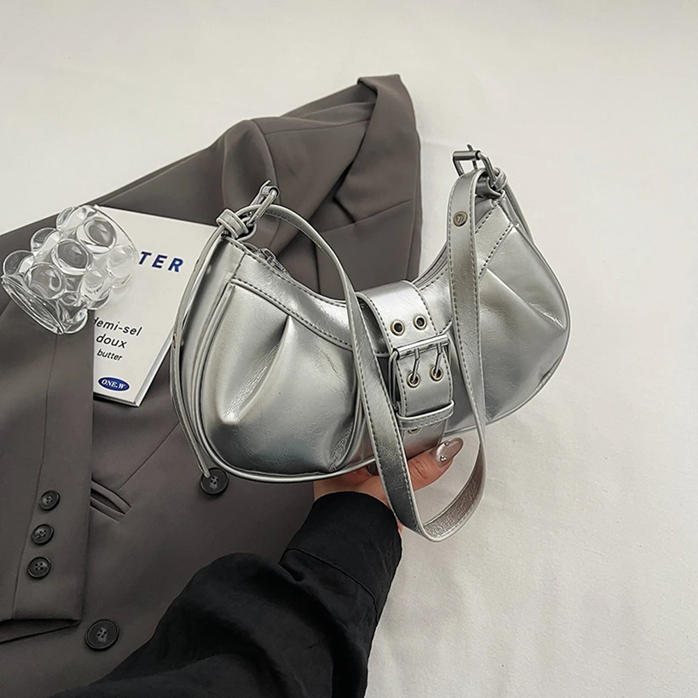 PU Leather Clutch Purse Y2K for Women Crossbody Bag with Adjustable Strap Hobo Bag Pleated Underarm Purse for Travel Commuting