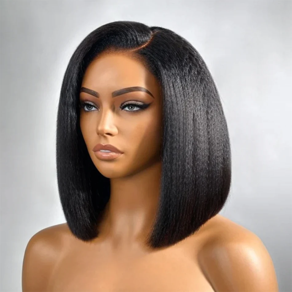 Glueless Wigs Kinky Straight Lace Front Human Hair Wigs Short Bob Wig 13x4 HD Transparent Yaki Straight Ready To Wear
