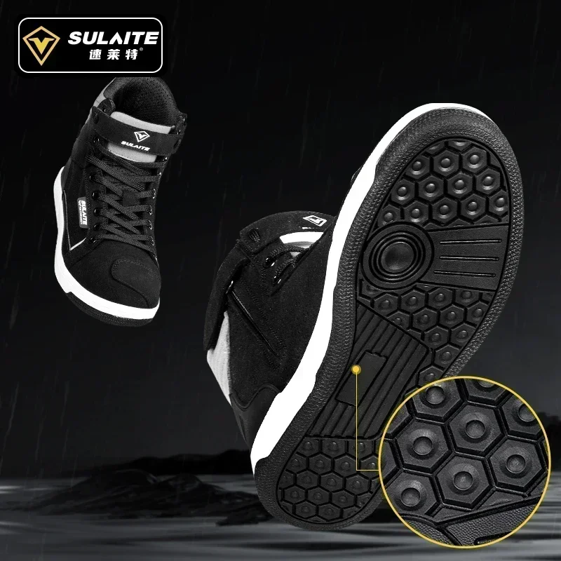 SULAITE Wear Resistant Motocross Protective Shoes Four Seasons Breathable Motorcycle Boots Moto Equip Reflective Moto Shoes