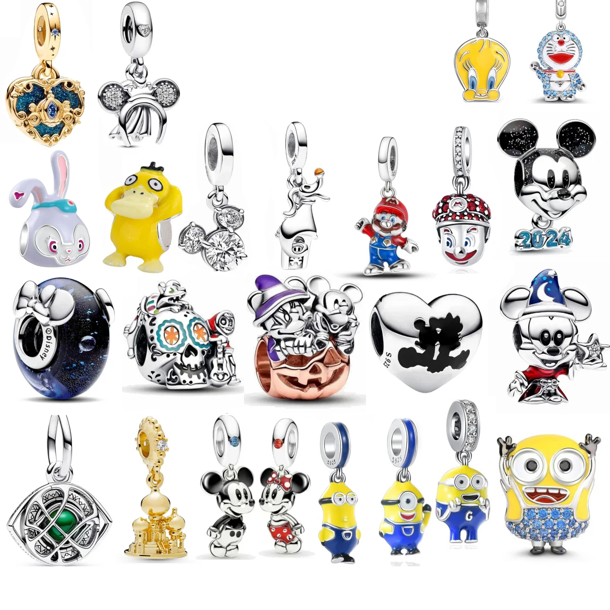 925 Sterling Silver Beads Charms Herocross Minnie Mickey Fit Original Pandora Bracelet DIY Jewelry Christmas Gift