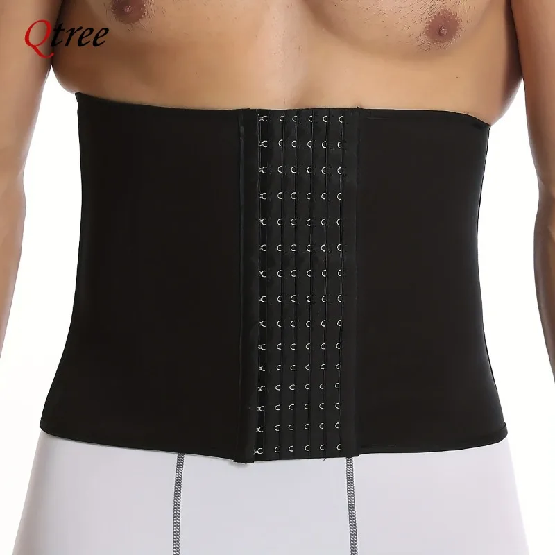 Description Picture 5 of itemQtree Men Slimming Body Shaper Corset S-6XL Plus Size Hooks Waist Trainer Belt 7 Steel Bone Compression Tummy Control Strap