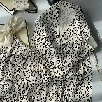 طقم بيجامات نسائي ملابس نوم بطبعة الفهد بيجامة بأزرار 2 قطعة بدلة بيجامة نسائية ملابس نوم للاستلقاء للصيف كارتونية جديدة