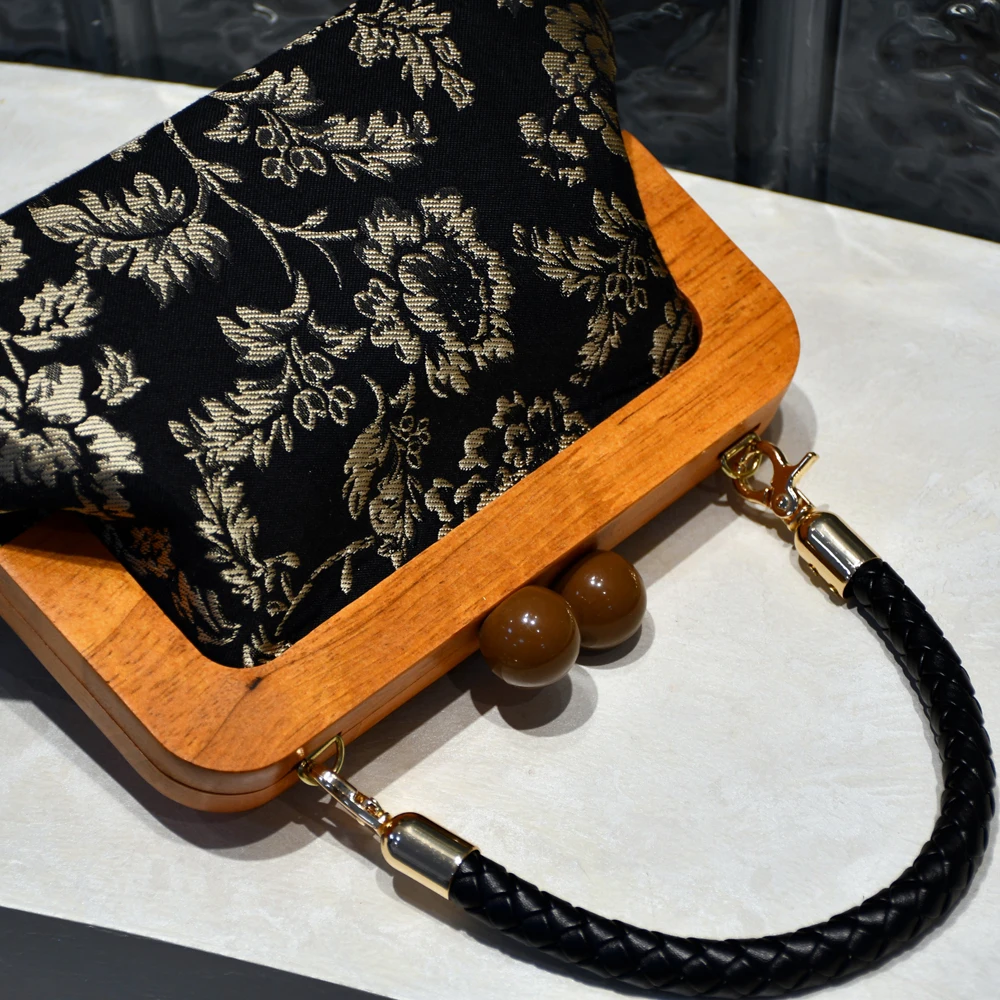Classic Flowers Top Handle Bags Women's Handbags Purses Vintage Chinese Style Bag Wood Hand Vintage Fashion Bags