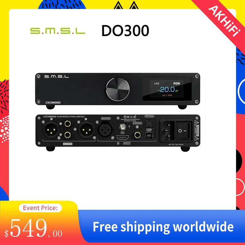 Smsl Do300 Audio Dac Es9039Mspro Mqa Cd Xmos Xu316 Dsd512 32Bit 768Khz Bluetooth 5.0 Ldac Xlr I2S Decoder Con Telecomando