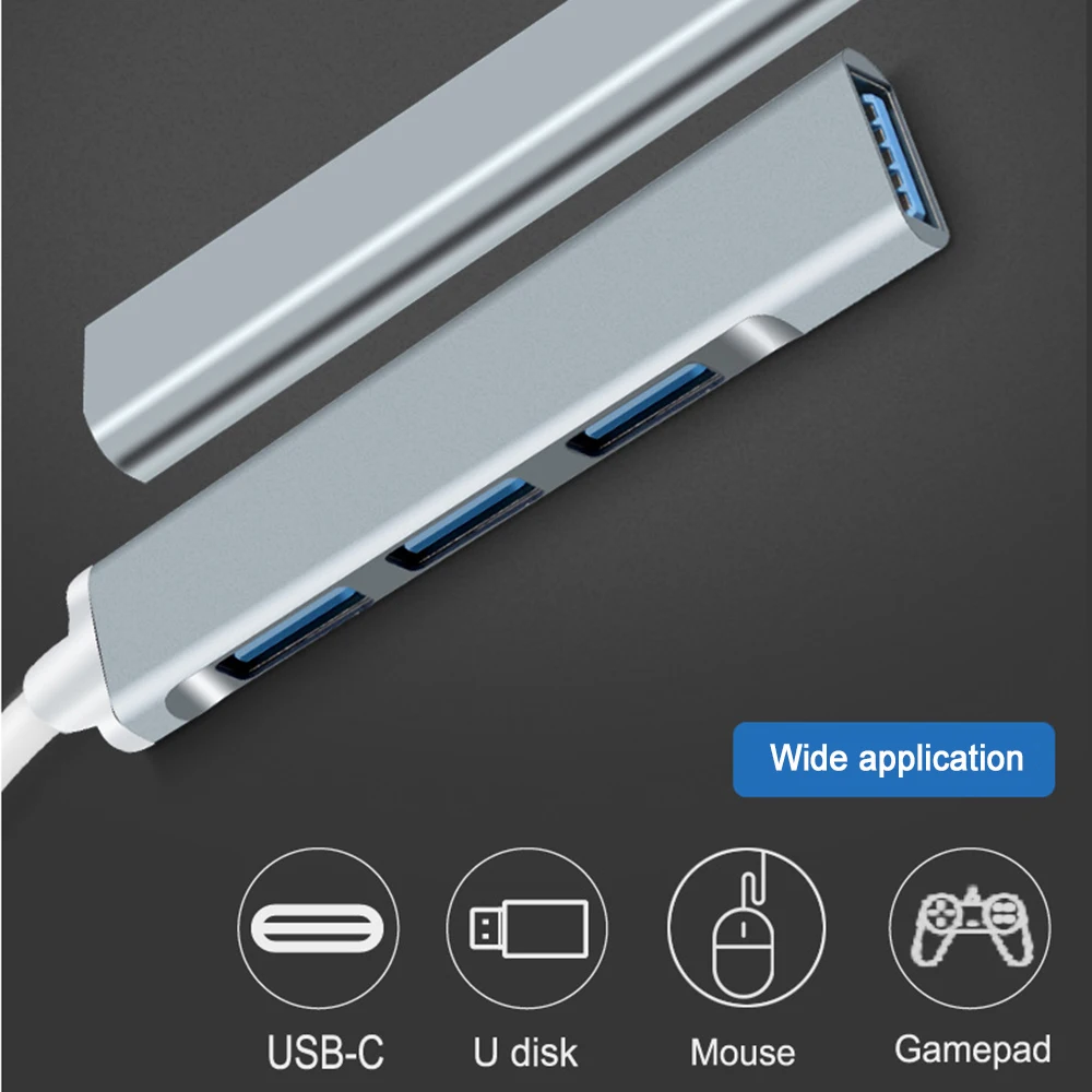 High-Speed 4-Port USB Hub with Type C Connectivity for PC and Laptop Accessories