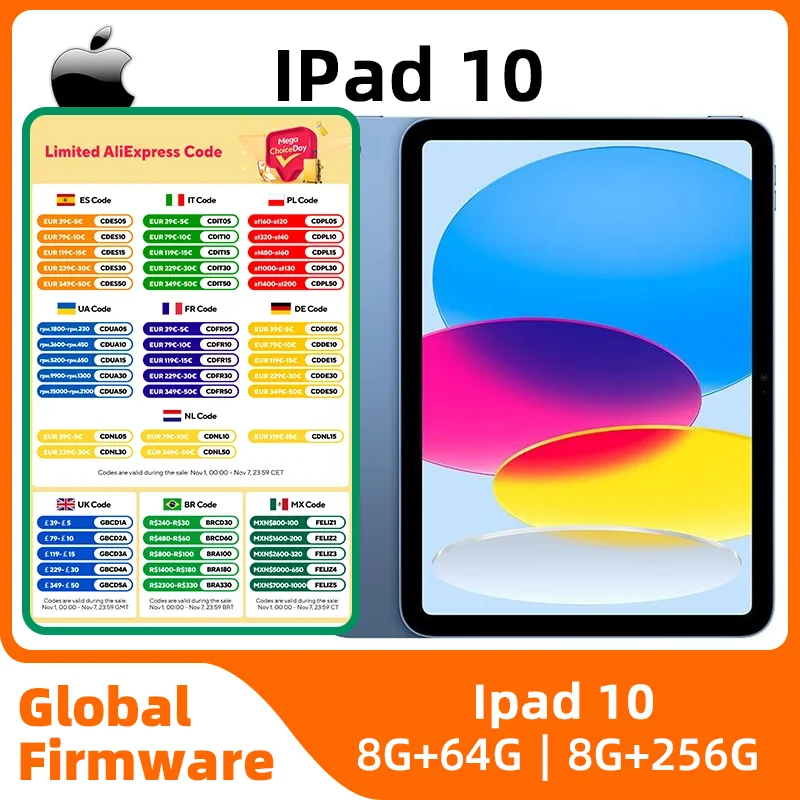 Apple IPad 10 HDR display 10.9 inches 2360x1640 CPU Apple A14 IOS 64GB fingerprint unlock original used ipad