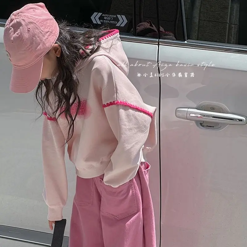 

Girls' 2023 New Autumn Dress Lace Sleeves Korean Fashion Network Red Hooded Children's Sweater Girl Baby Set