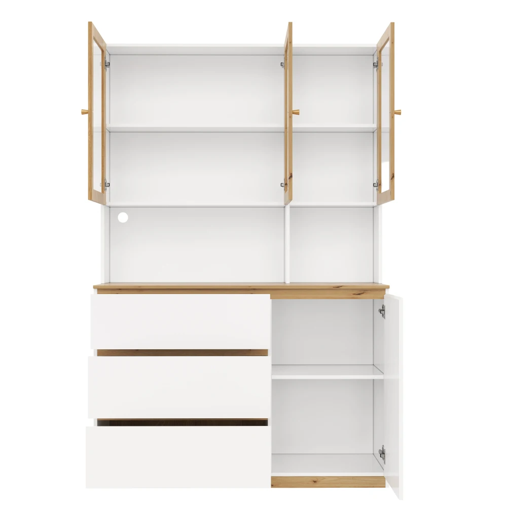 Bücherregal mit Glastüren und LED-Beleuchtung, Vitrine mit offenem Fach und 3 Türen, Aktenschrank für Ordner und Bücher – Detail 20