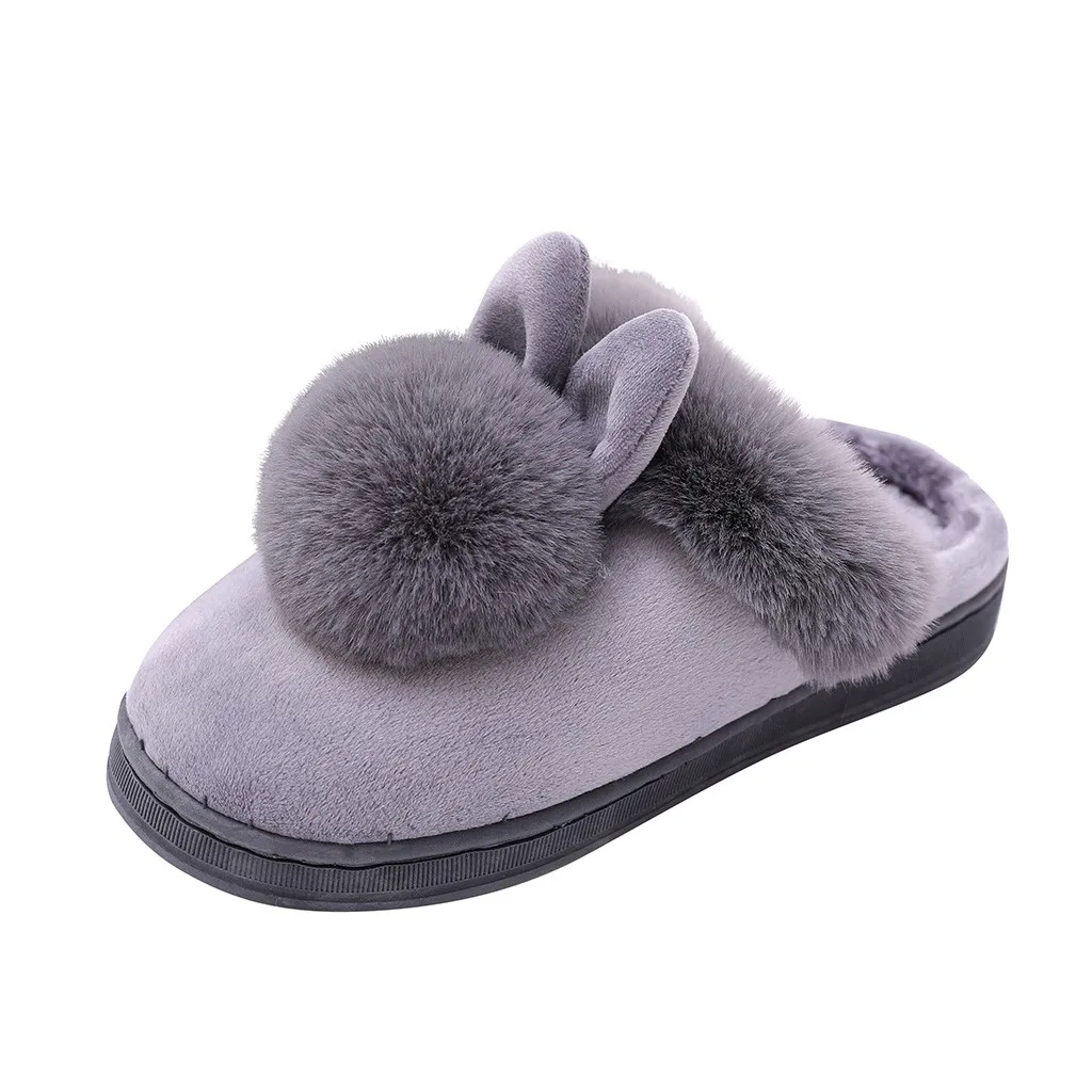 Women'S Winter Plush Rabbit Ear Indoor Cotton Mop Thick Soft Sole Slides Men Women Indoor Floor Flat Home Non-Slip Shoes 6