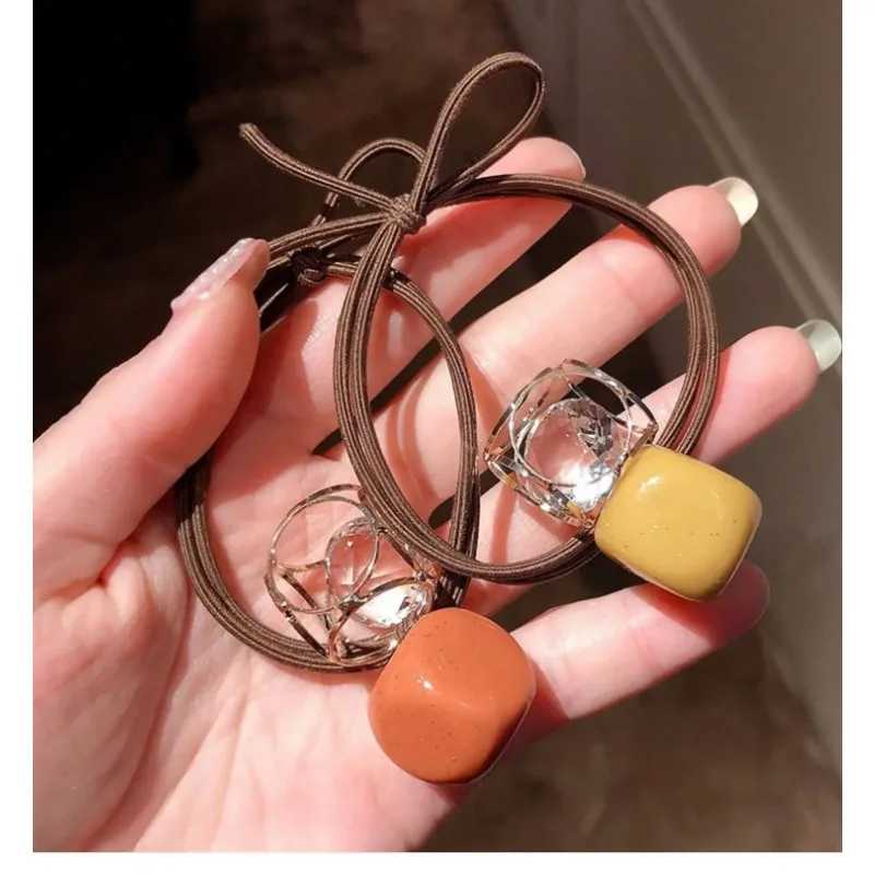 Fashion Candy Color Elastic Hair Bands Rims Women's Hair Ring Hollow Drill Ties Vintage Hair Bands Unique Rings Accessories