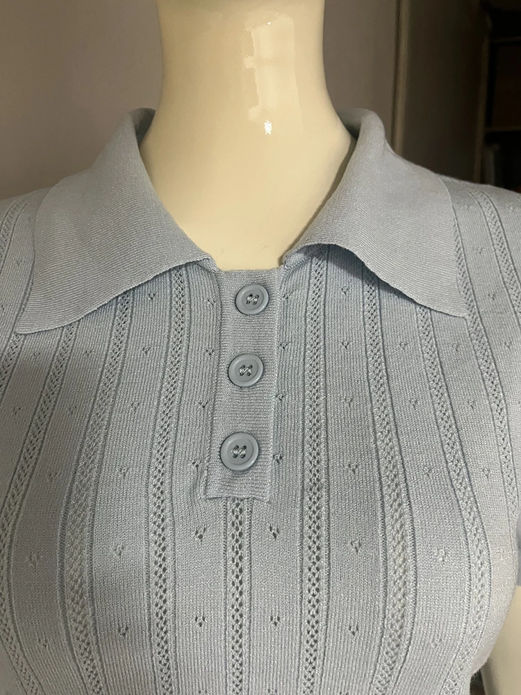 Tornova Hollow Short Sleeve Knitted T Shirt For Women Lapel Casual Solid Top Pullover 2025 New Summer Fashion Female T shirt 6 Sa655261b00274de8a15635a3814d9938y