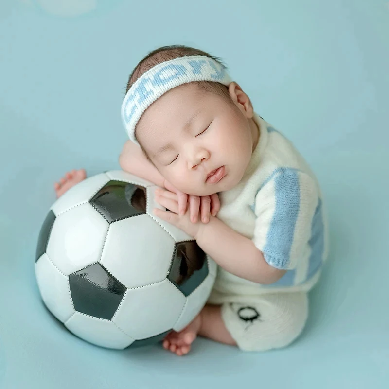 축구 소년 사진 의상 니트 의류 + 머리띠 세트 스포츠 테마  소년 Photosho..