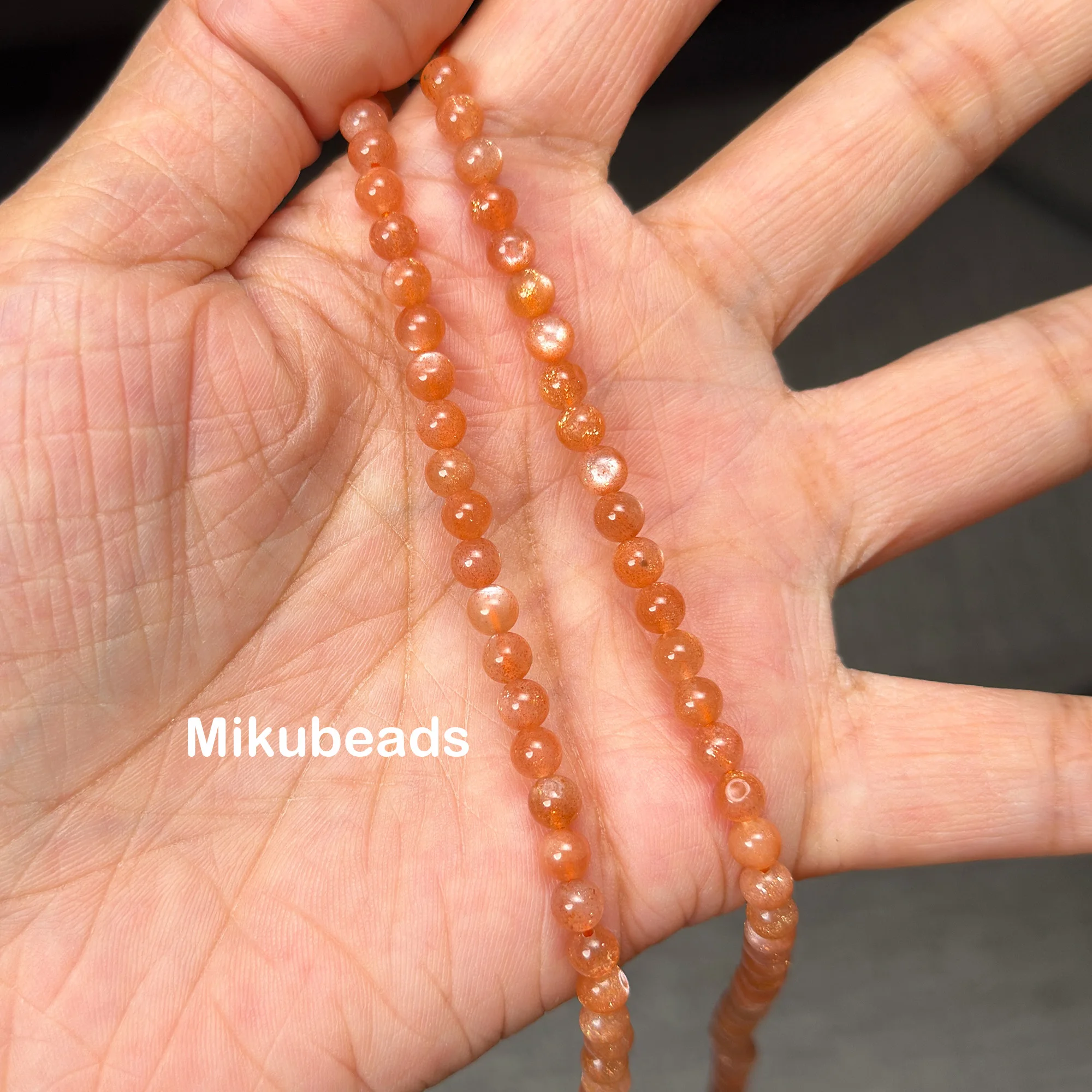 도매 천연 4mm 5A 오렌지 문스톤 매끄러운 원형 비즈 주얼리 제작 DIY 목걸이 미쿠비즈