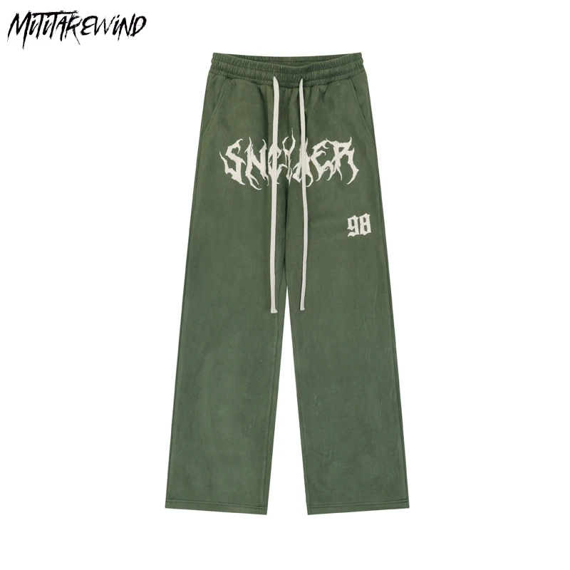 

Korean High Street Print Casual Pants Couple Hip Hop Streetwear Loose Elastic Waist Drawstring Wide Leg Elastic Waist Trousers