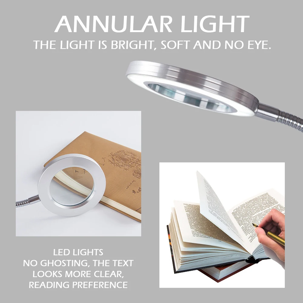 Table Lamp 8X Magnifier Nail Beauty Light USB Cold Light Led Non-slip Equipment Clamp Glass Table Lamp for Beauty Salon Portable